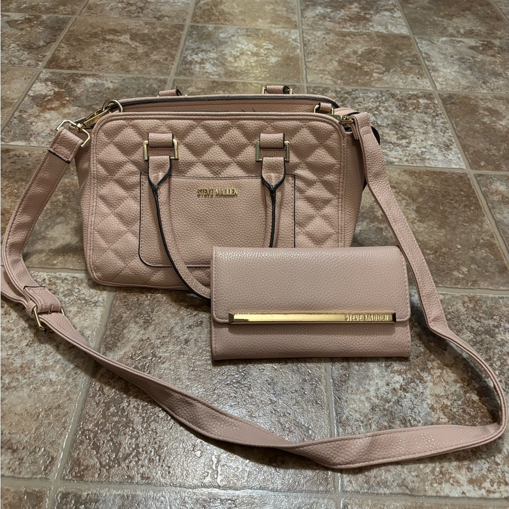Steve Madden Blush Quilted Crossbody Bag and Wallet